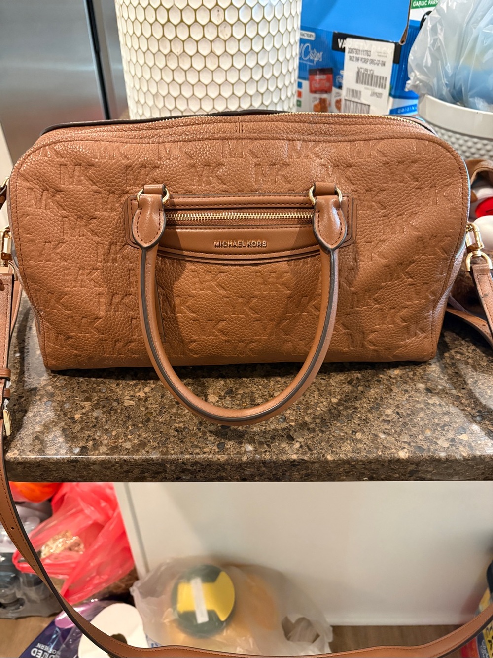 Michael Kors Cognac Embossed Leather Satchel in GREAT condition